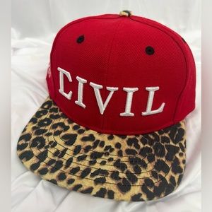 CIVIL REGIME brand SnapBack hat, red & animal print